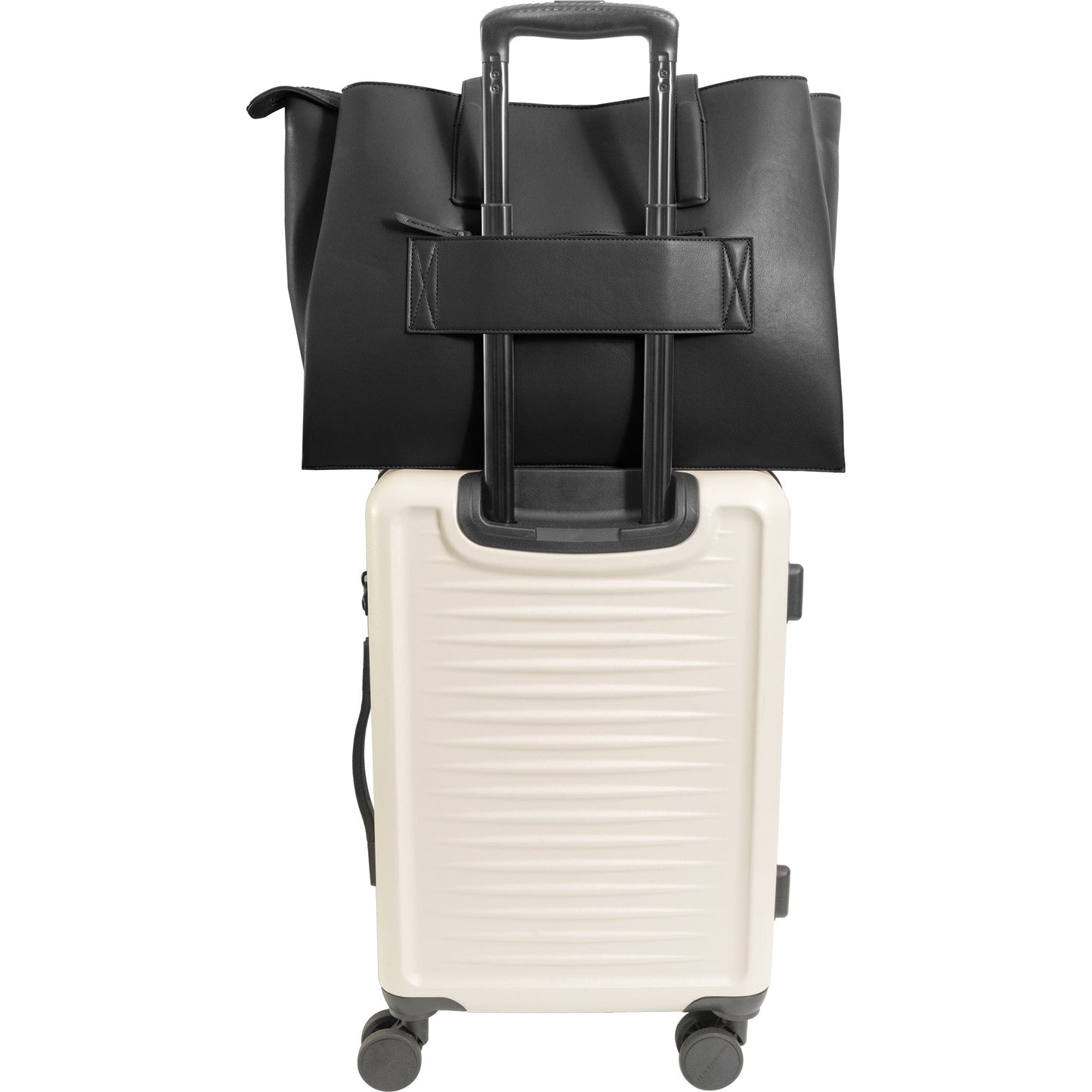 The Commuter Triple Compartment Vegan Leather Shoulder Tote- Black