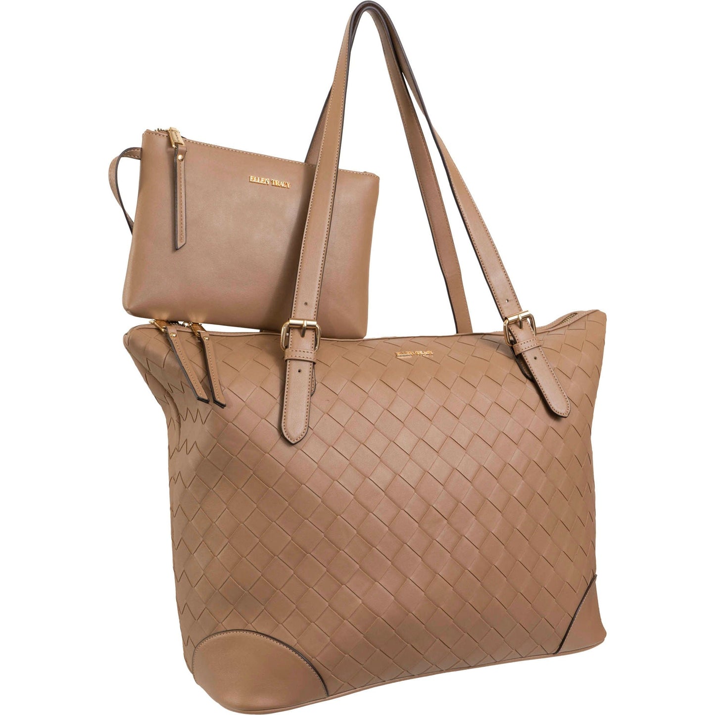 Ellen Tracy 20 Inch Basket Weave Quilted Nylon Large Travel Workbook Tote Bag