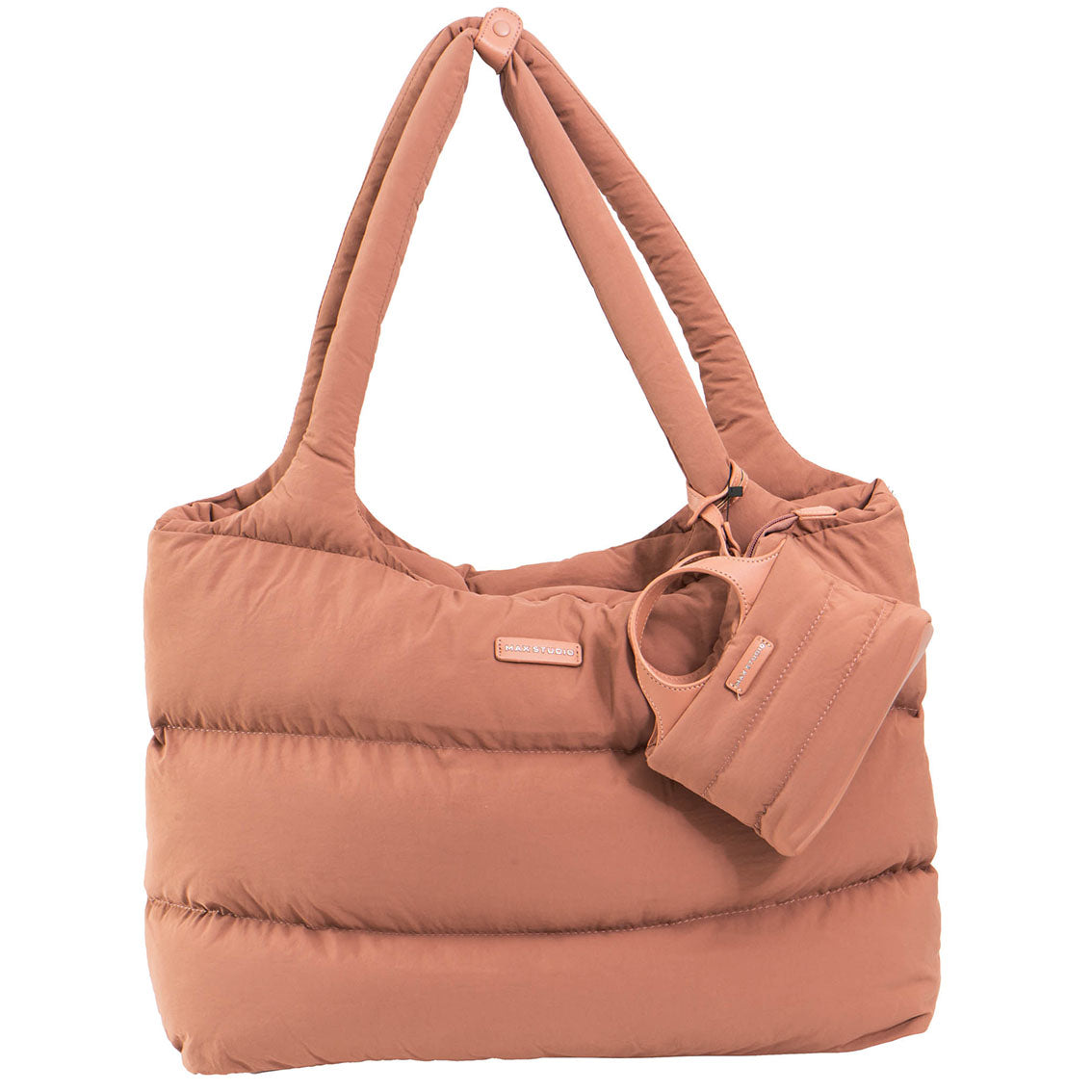Max Studio Matte Puffer Nylon Tubular Quilt Tote
