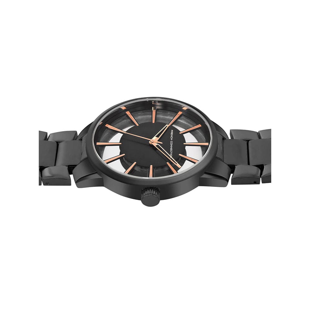 French Connection Men's 42MM IP Black Stainless Steel Watch & Bracelet Gift Set