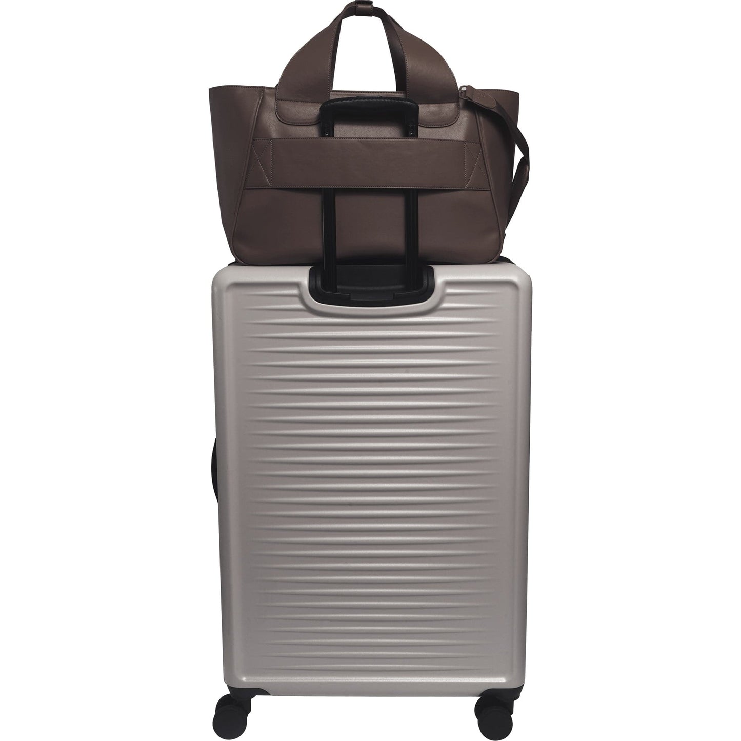 The Commuter East West Triple Compartment Vegan Leather Tote- Chocolate