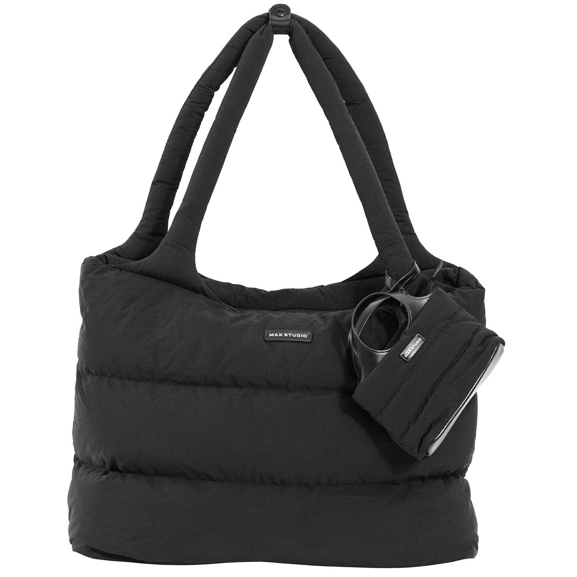 Max Studio Matte Puffer Nylon Tubular Quilt Tote