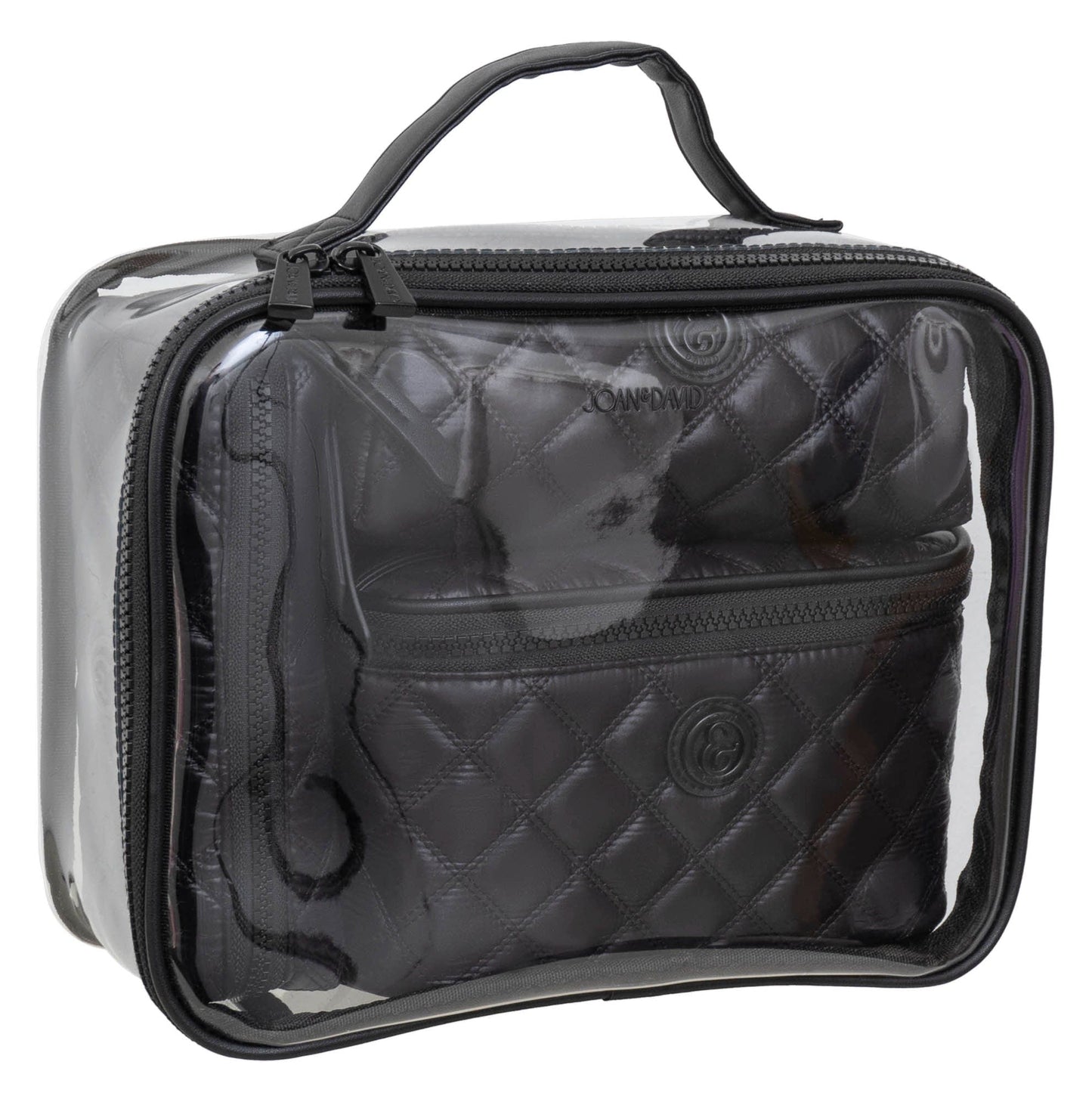 Joan & David Diamond Quilted Puffer Sport Nylon 4 Piece Clear Cosmetic Bag Set