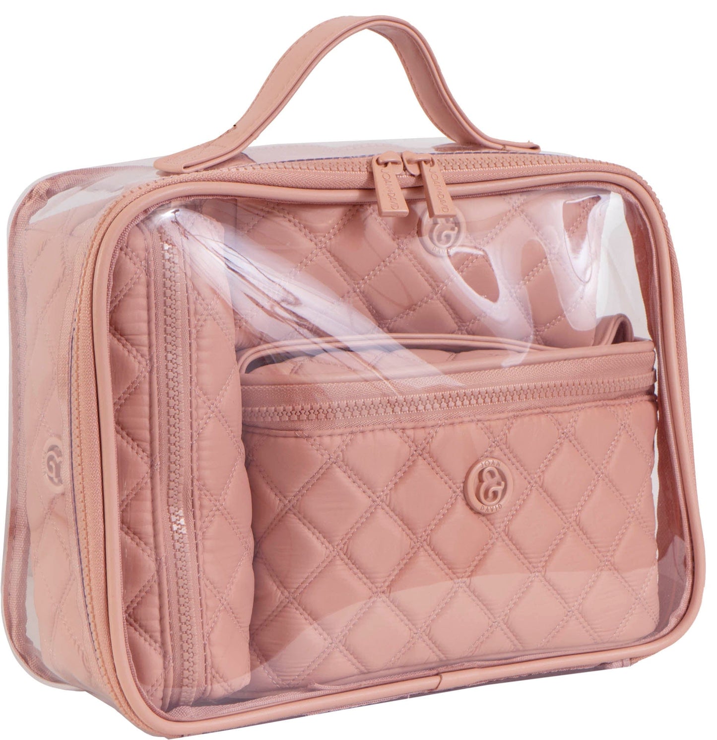Joan & David Diamond Quilted Puffer Sport Nylon 4 Piece Clear Cosmetic Bag Set