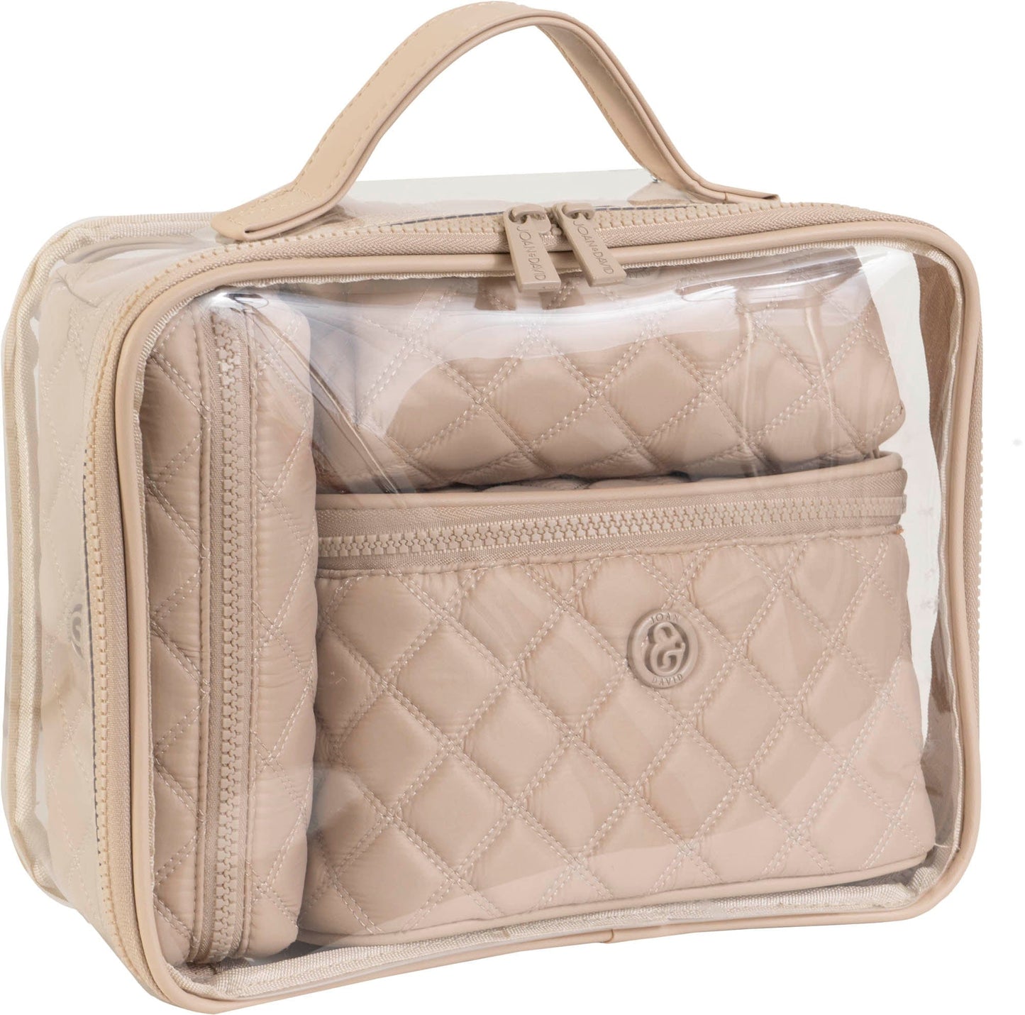 Joan & David Diamond Quilted Puffer Sport Nylon 4 Piece Clear Cosmetic Bag Set