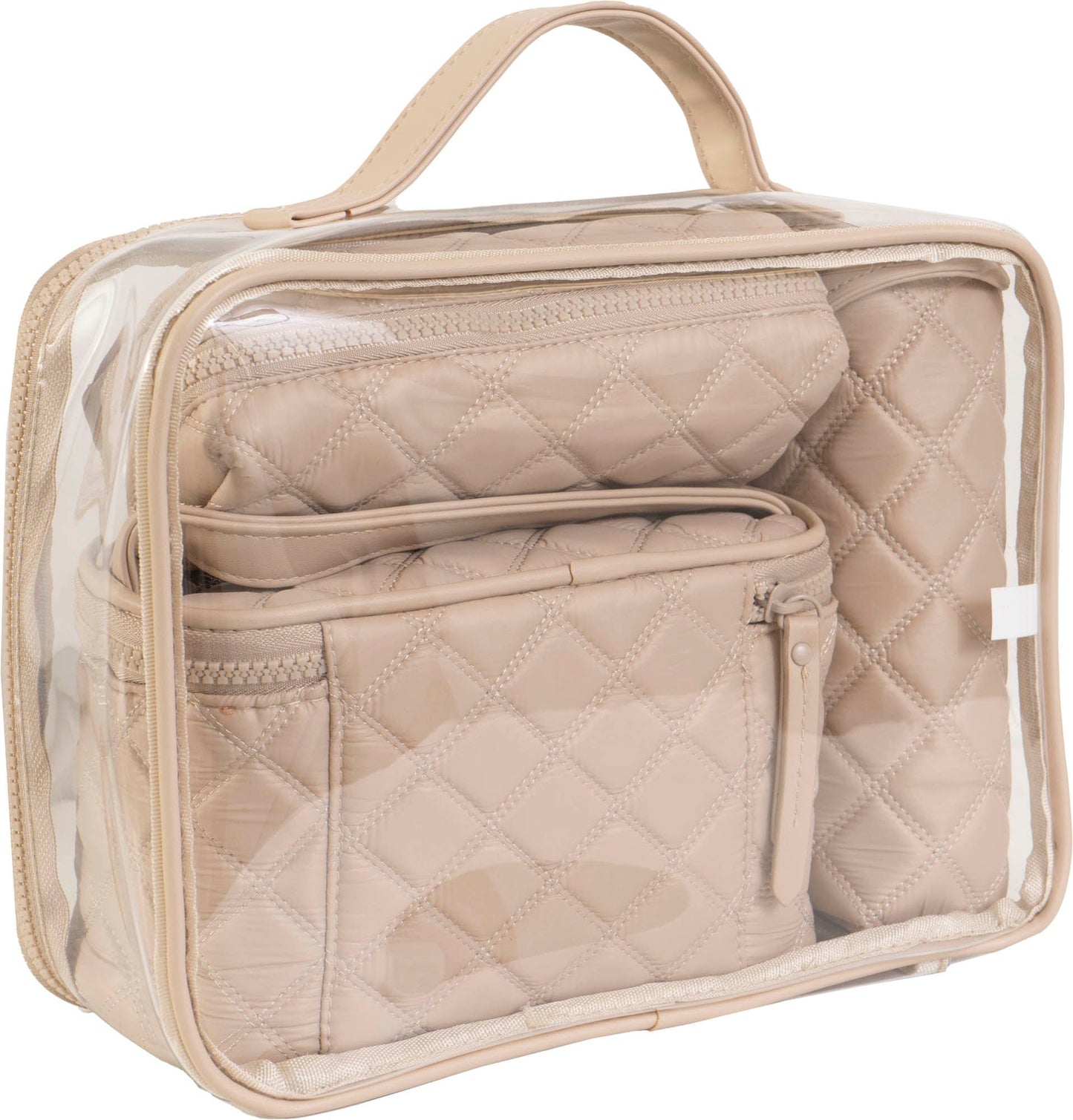 Joan & David Diamond Quilted Puffer Sport Nylon 4 Piece Clear Cosmetic Bag Set
