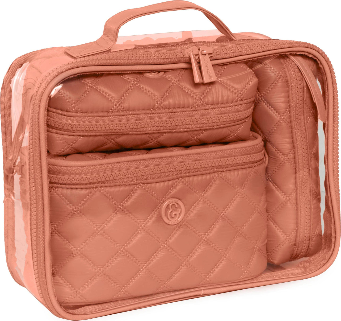 Joan & David Diamond Quilted Puffer Sport Nylon 4 Piece Clear Cosmetic Bag Set