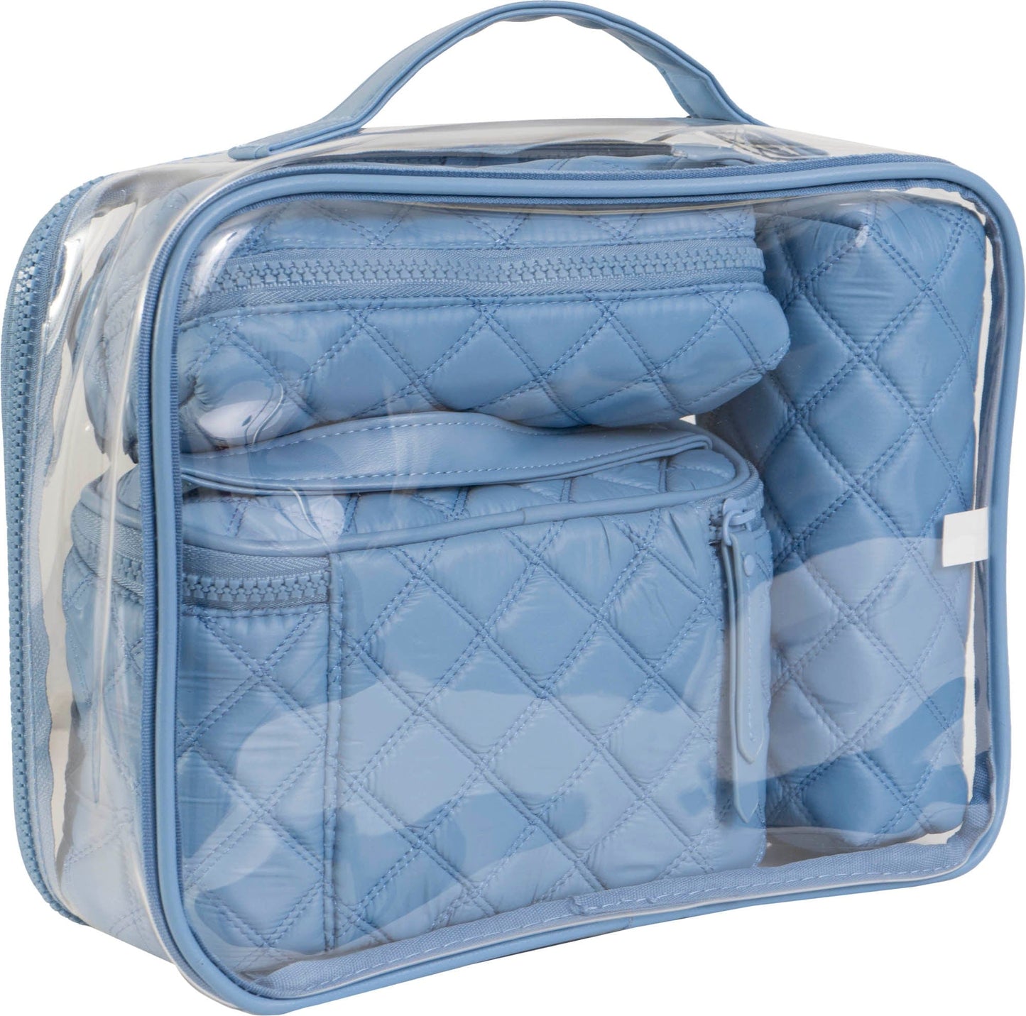 Joan & David Diamond Quilted Puffer Sport Nylon 4 Piece Clear Cosmetic Bag Set