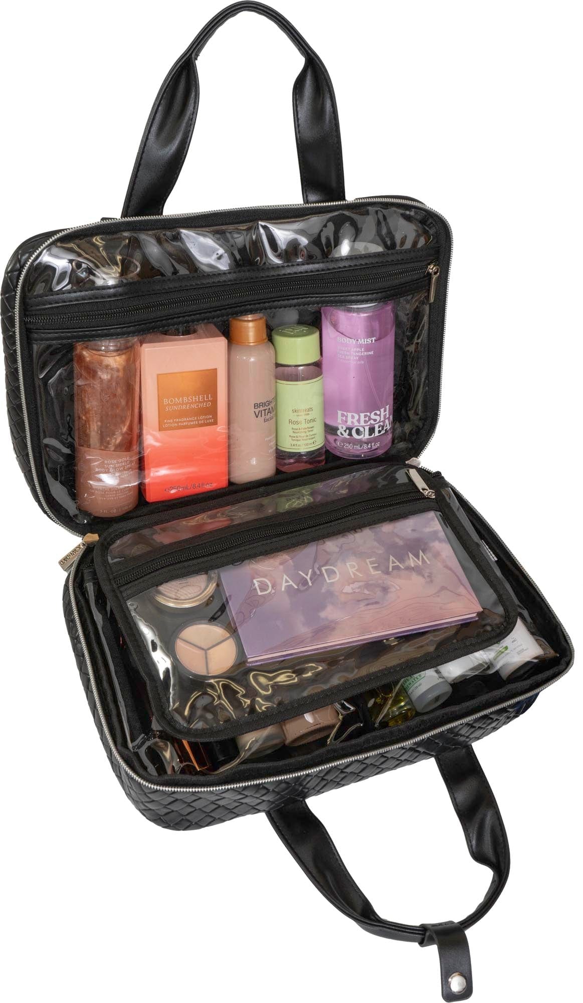 Joan & David Woven Top Handle Dual Compartment Toiletry Bag