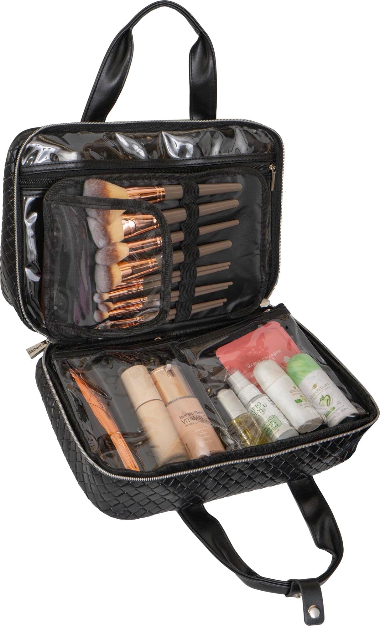 Joan & David Woven Top Handle Dual Compartment Toiletry Bag