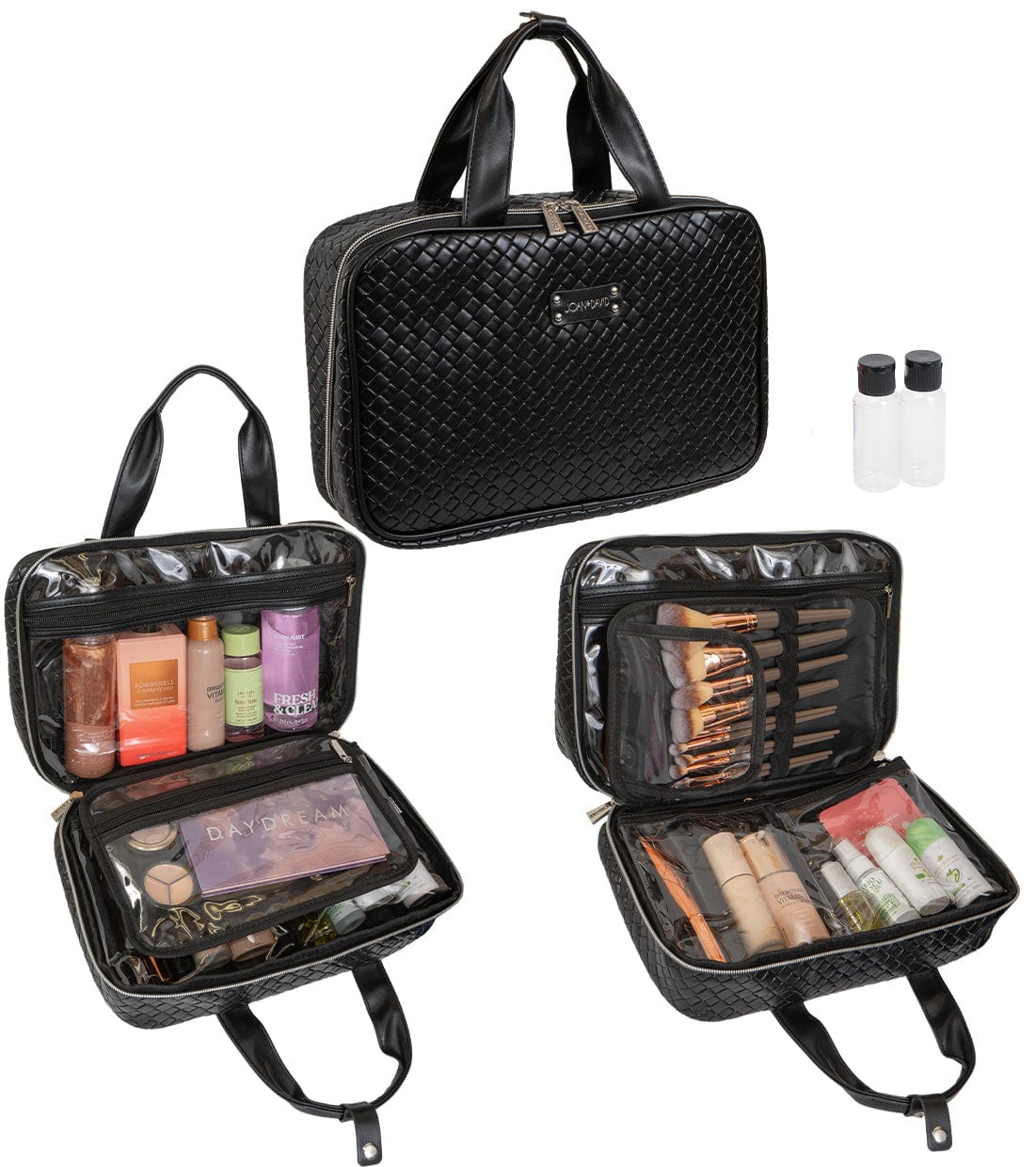 Joan & David Woven Top Handle Dual Compartment Toiletry Bag