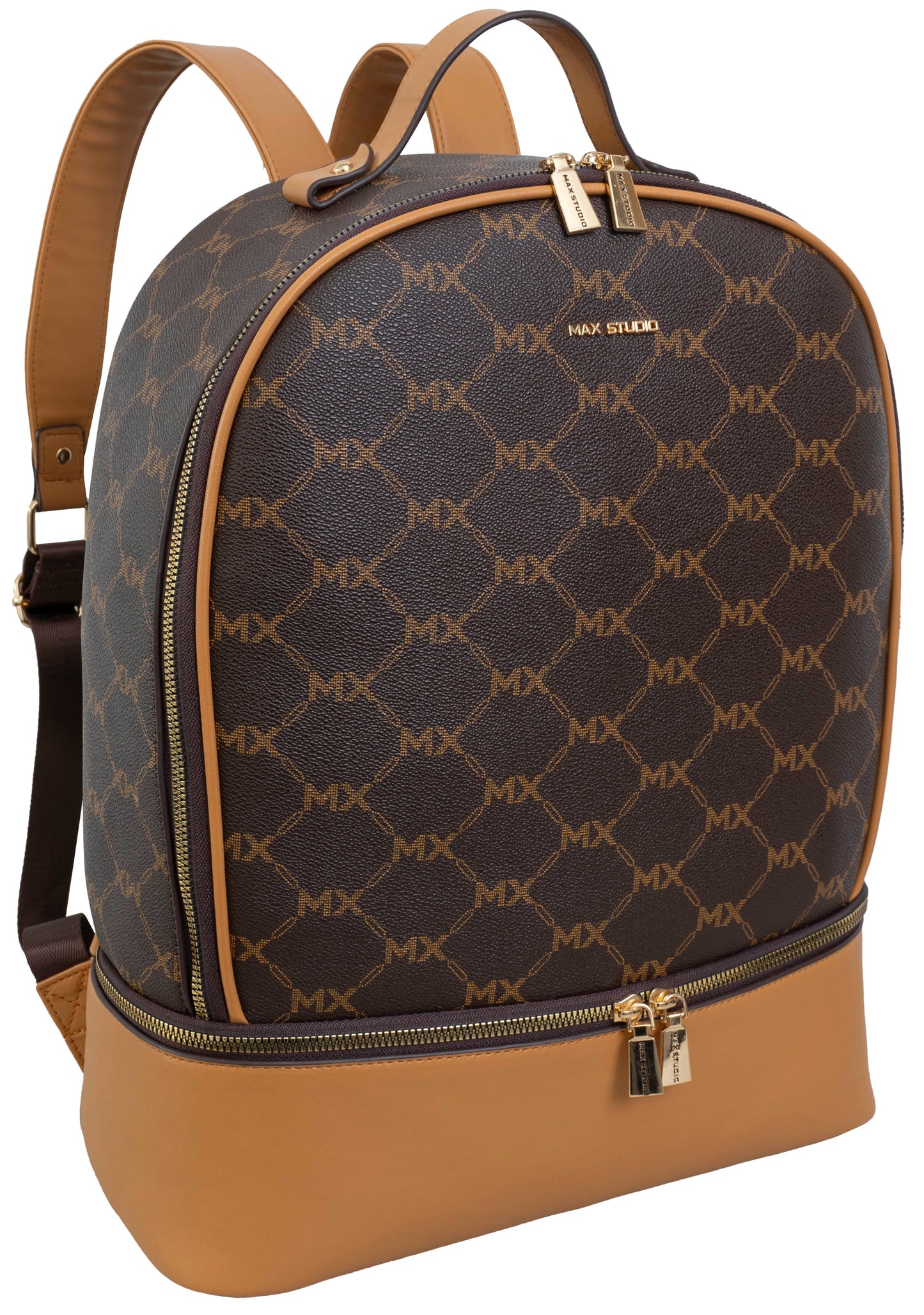Max Studio Pebble Grain Signature Print Backpack with Zippered Bottom Compartment
