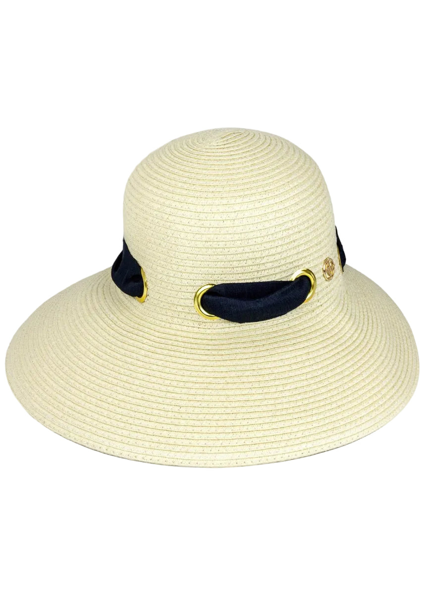 Adrienne Vittadini Straw Grommet Ribbon Floppy Hat