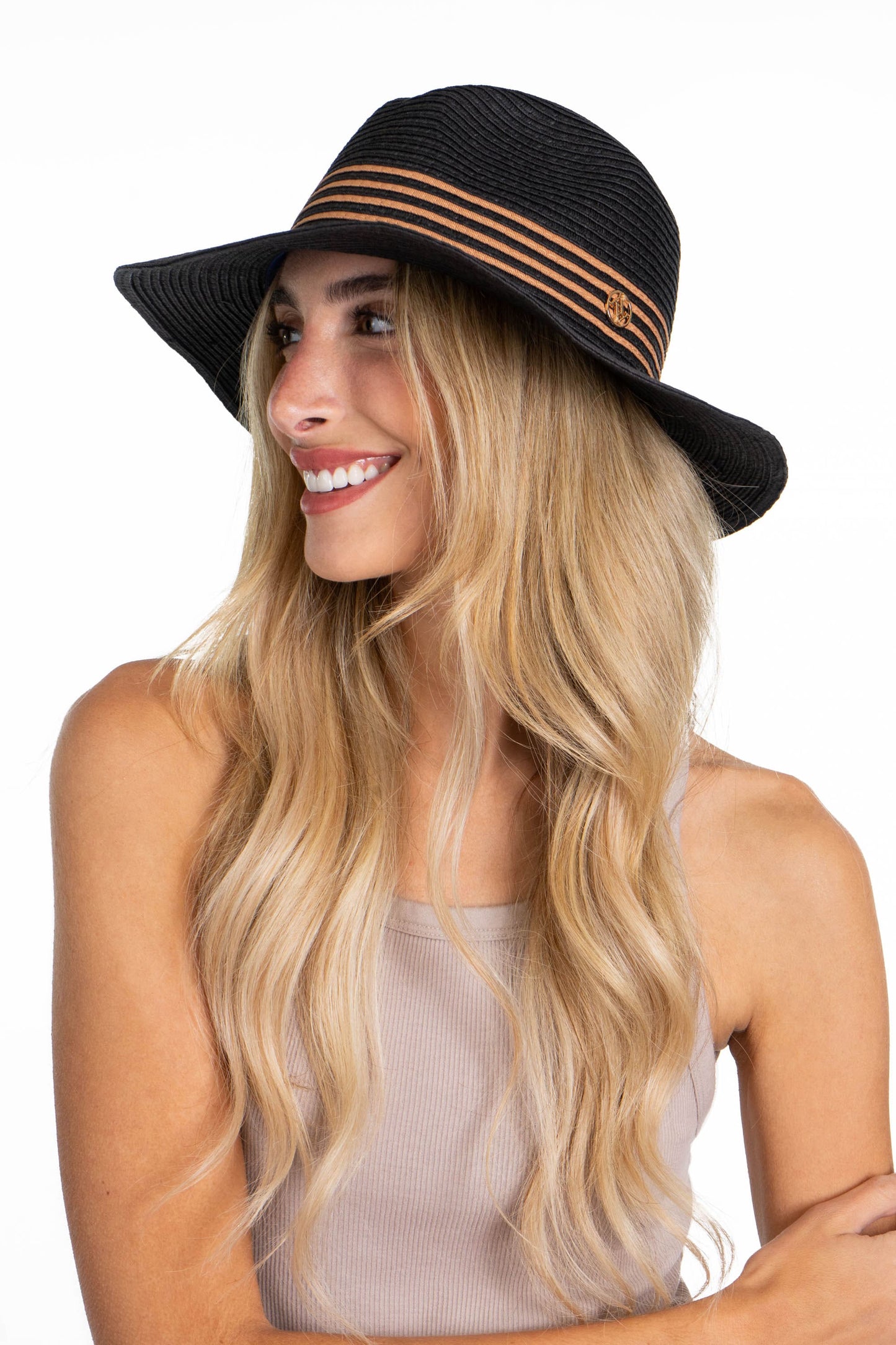 Adrienne Vittadini Striped Crown Straw Panama