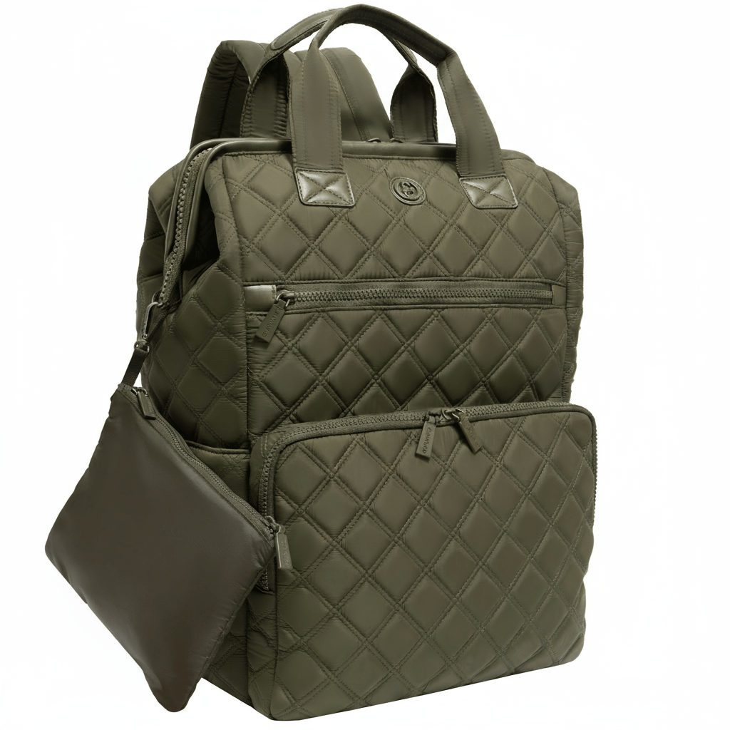 adrienne vittadini quilted backpack with laptop sleeve charcoal grey Joan & David Diamond Quilted Puffer Nylon Square Laptop Backpack – Magid NYC