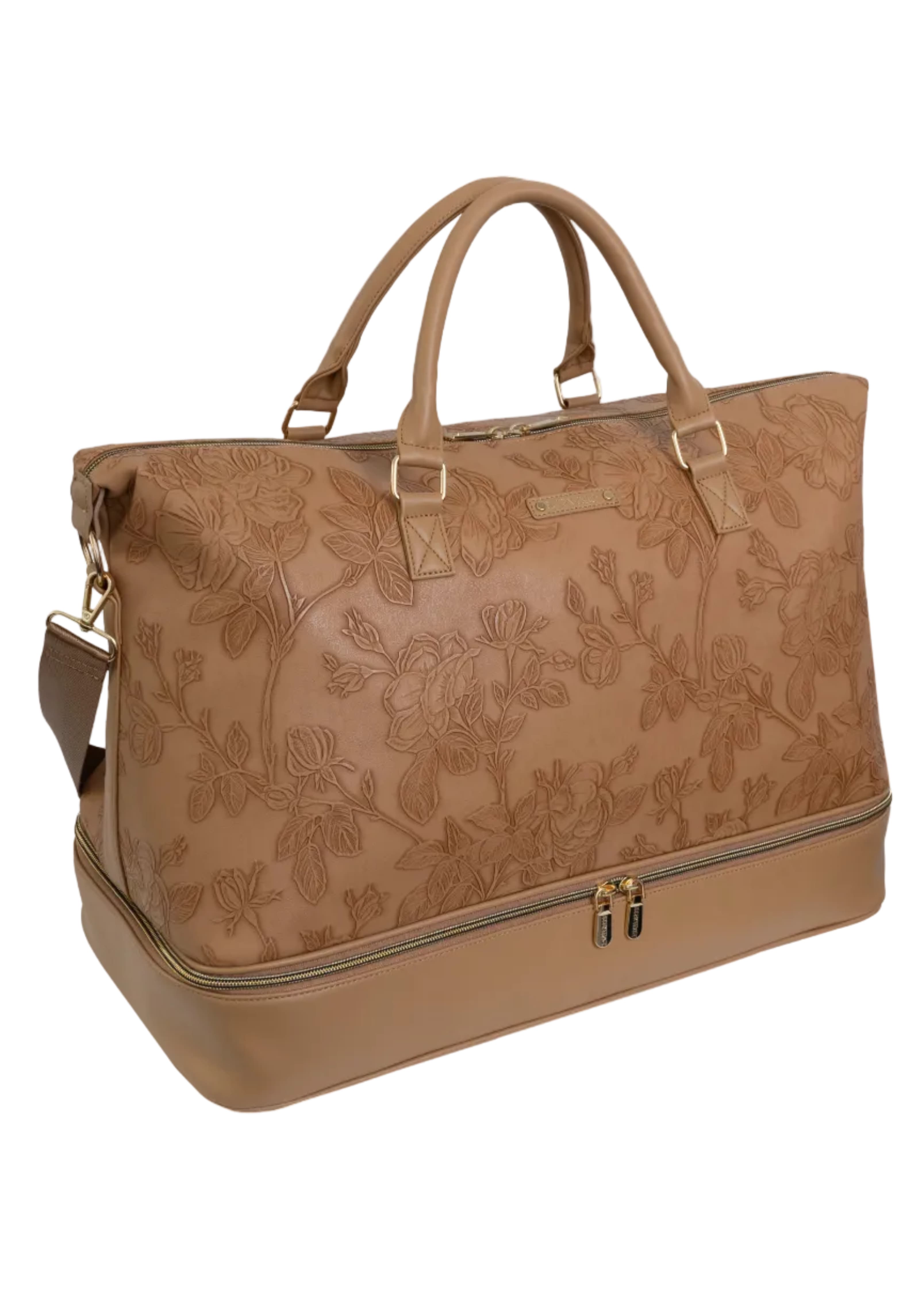 Ellen Tracy 20 Inch Floral Embossed Faux Leather Drop Bottom