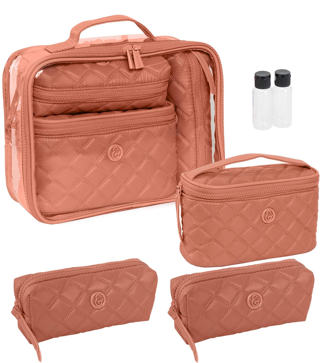 Joan & David Diamond Quilted Puffer Sport Nylon 4 Piece Clear Cosmetic Bag Set