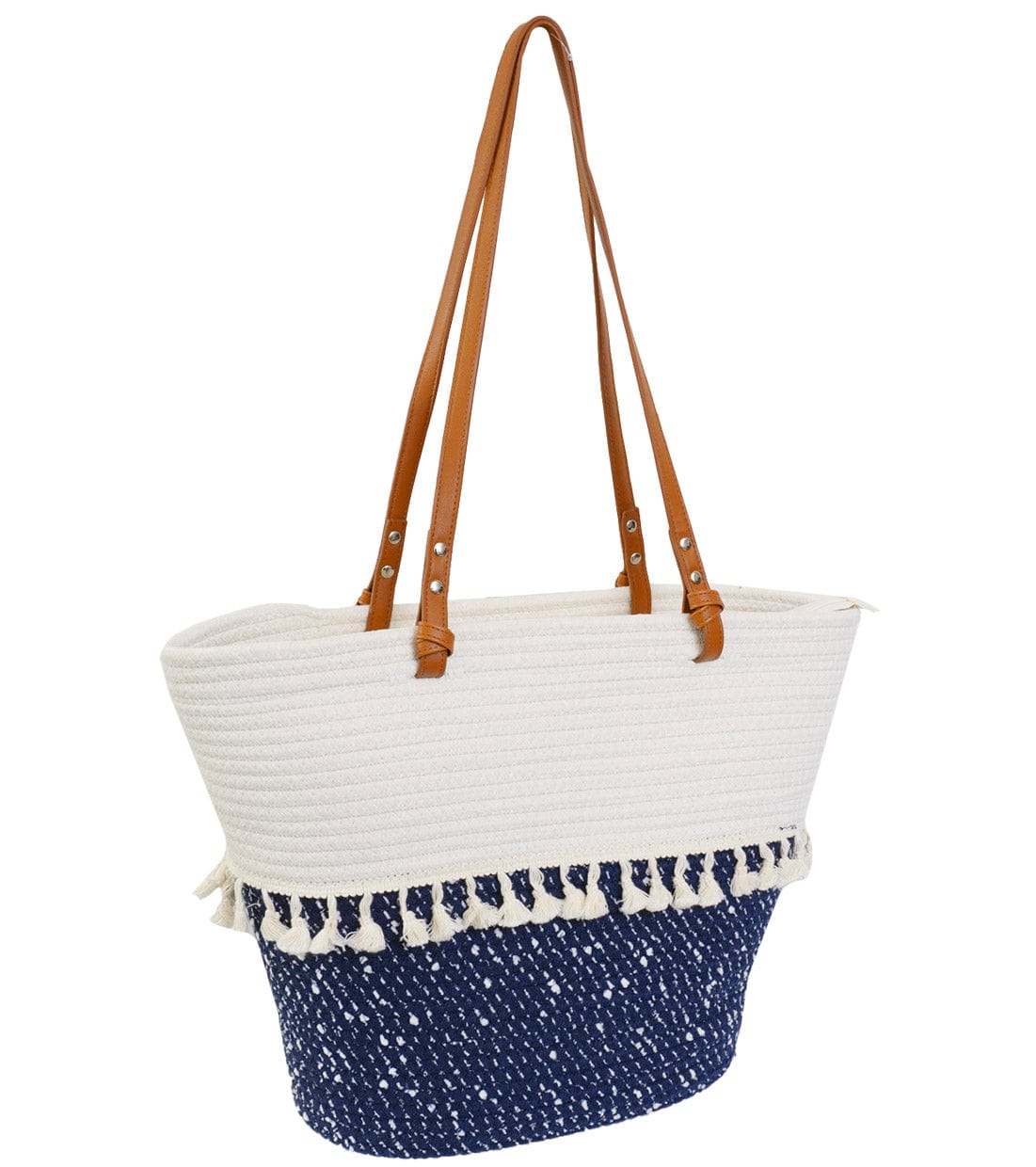 Magid Natural Cotton Woven & Faux Leather Fringe Shoulder Tote