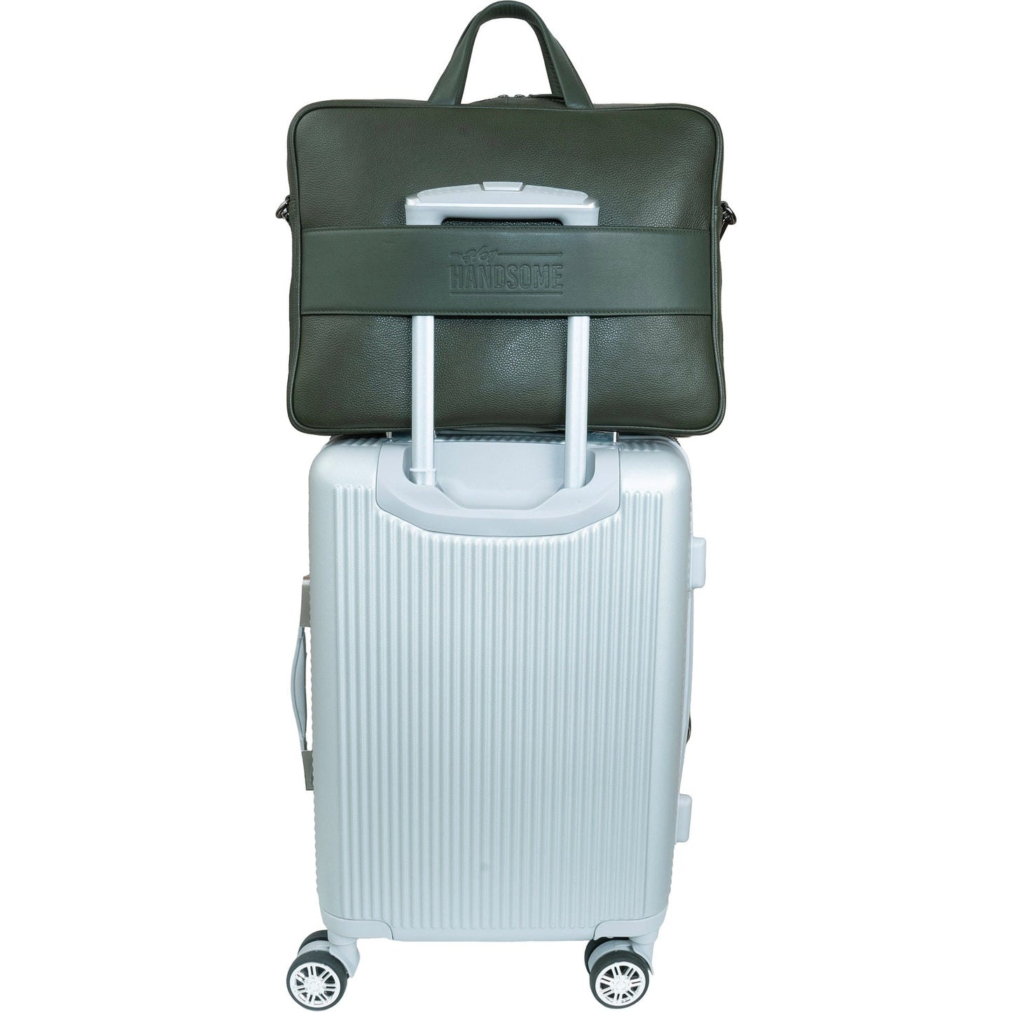 Boarding Pass Hey Handsome 18" Pebble Grain Genuine Leather Briefcase - Olive