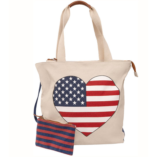 Magid Canvas American Flag Tote With Pouch