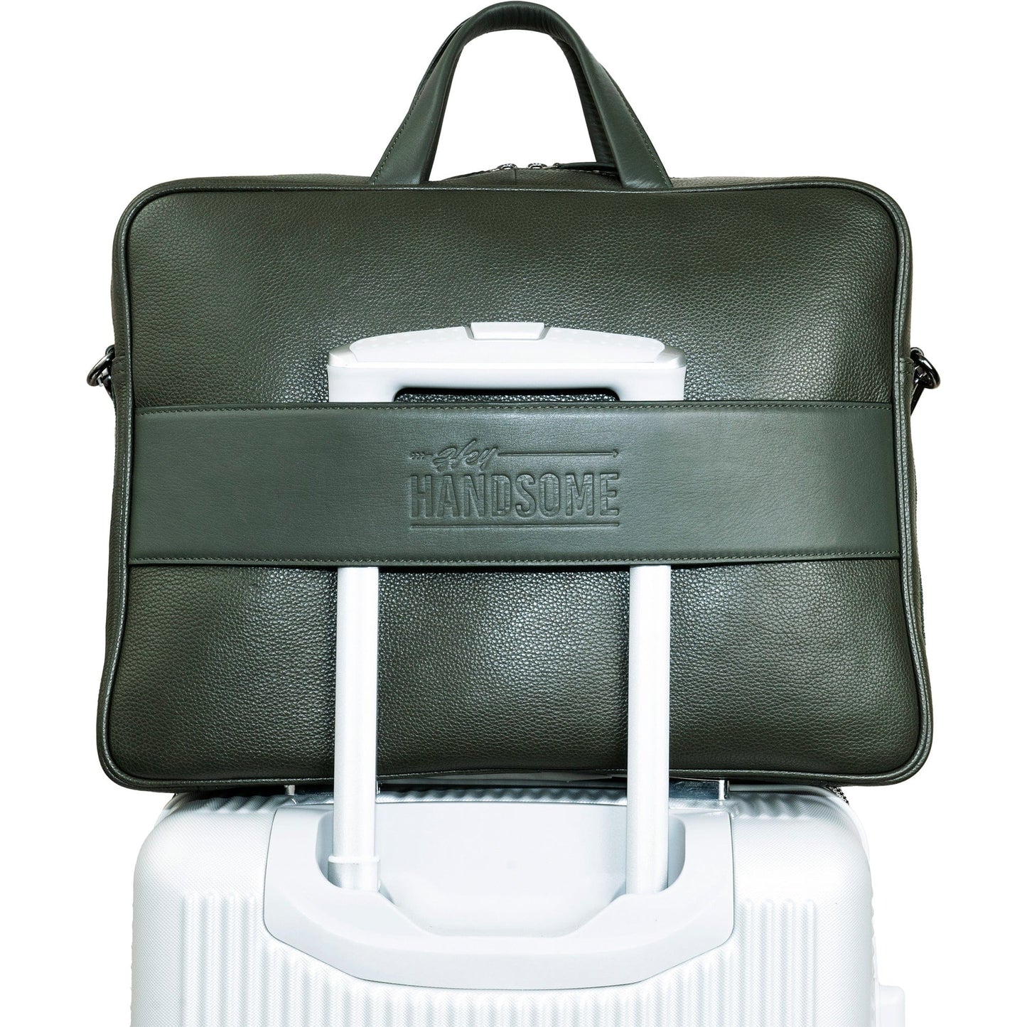 Boarding Pass Hey Handsome 18" Pebble Grain Genuine Leather Briefcase - Olive