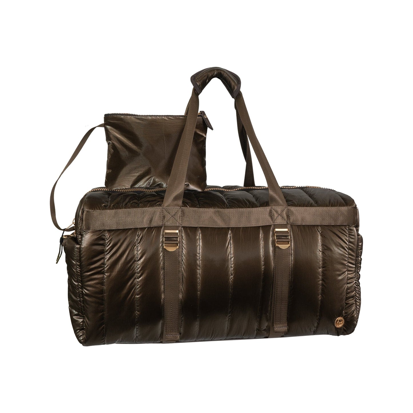 Joan & David 22" Metallic Puffer Tubular Quilted Nylon Travel Weekender Duffle