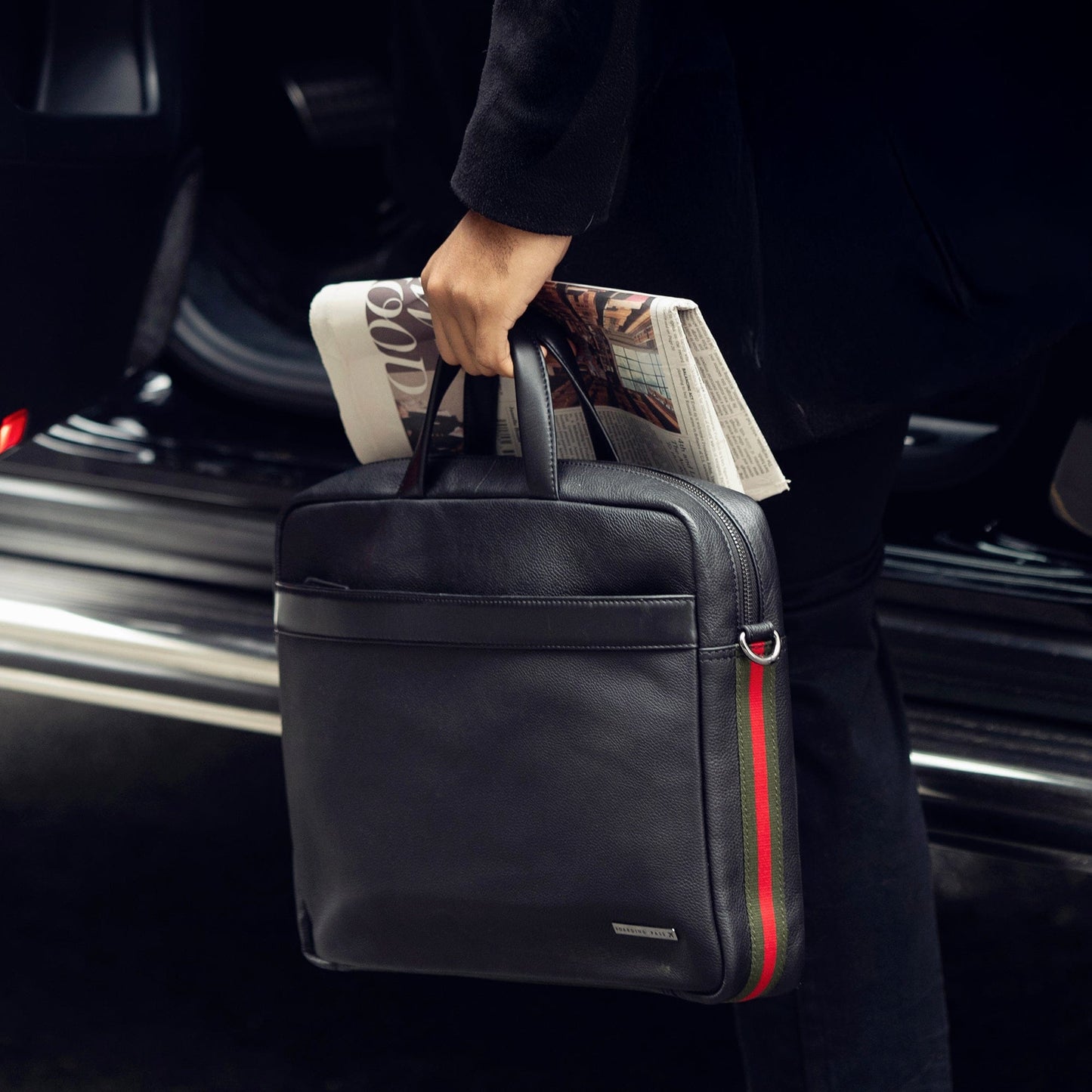 Boarding Pass Hey Handsome 18" Pebble Grain Genuine Leather Briefcase - Black