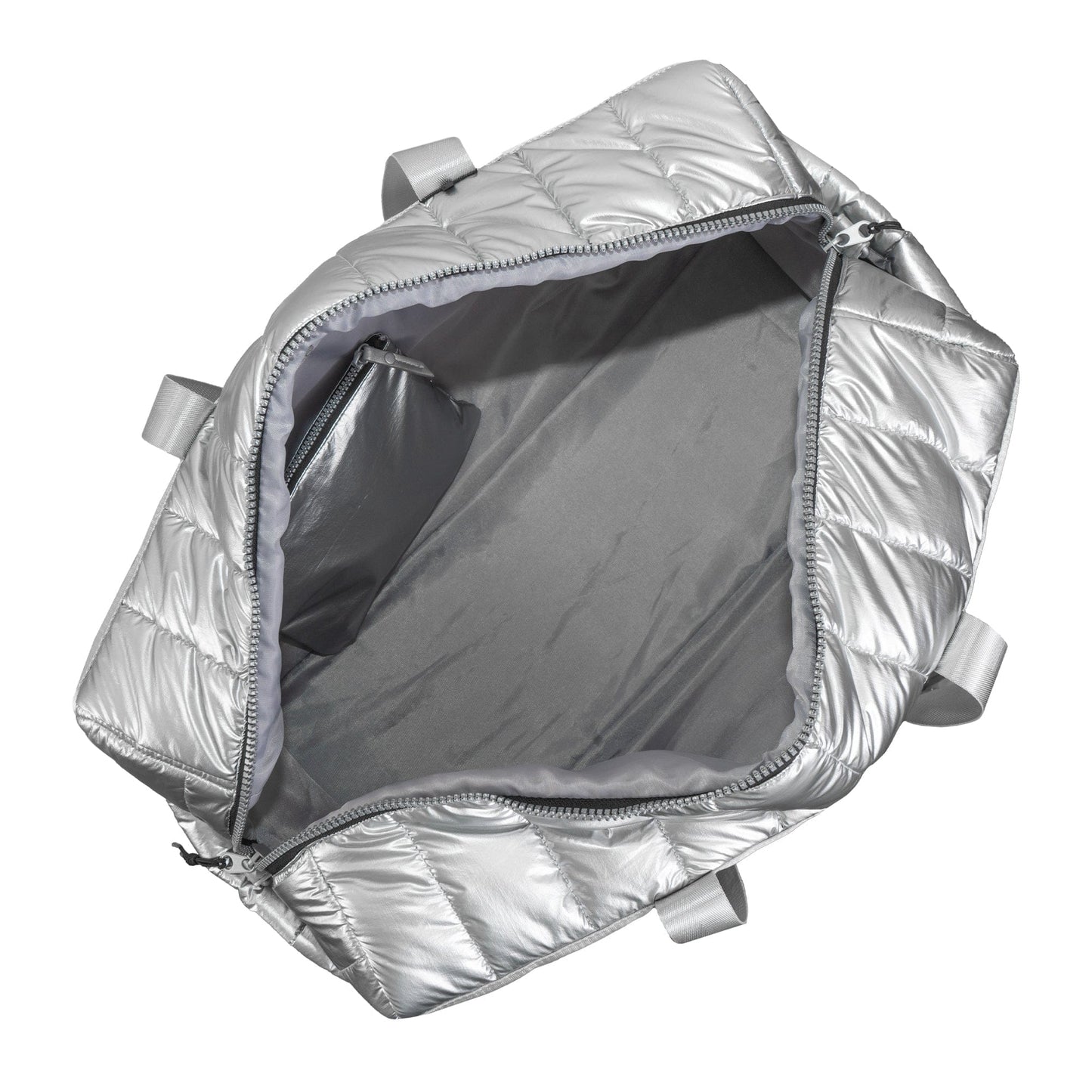 Joan & David 22" Metallic Puffer Tubular Quilted Nylon Travel Weekender Duffel