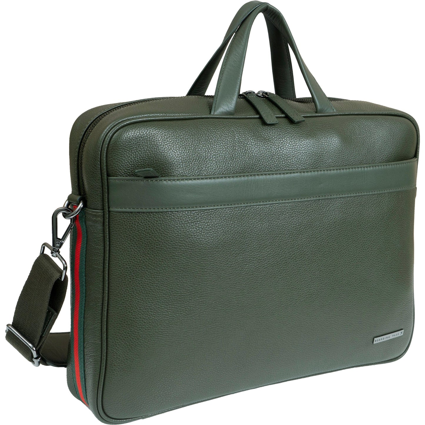 Boarding Pass Hey Handsome 18" Pebble Grain Genuine Leather Briefcase - Olive