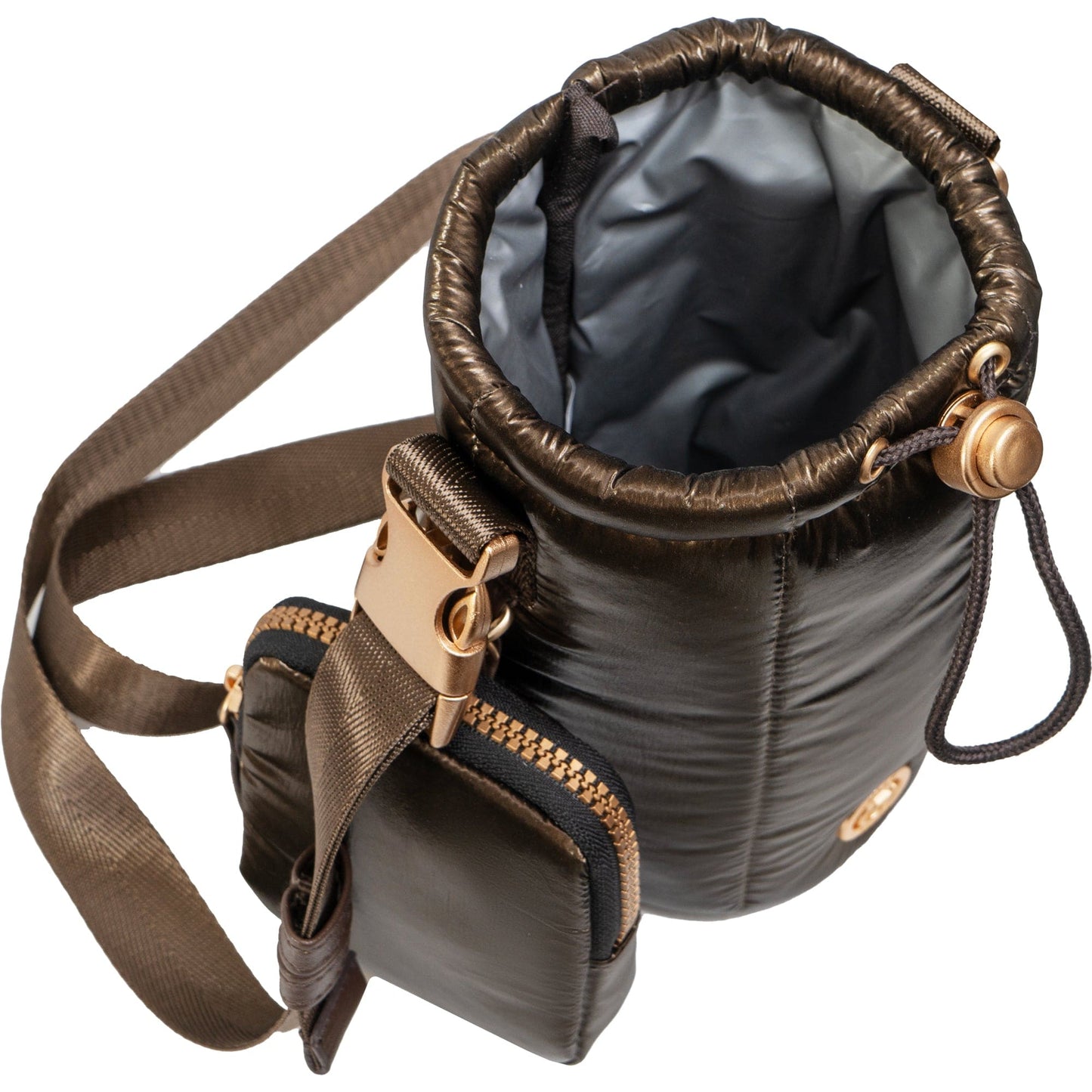 Joan & David Tubular Quilted Metallic Water Bottle Holder Sling Bag