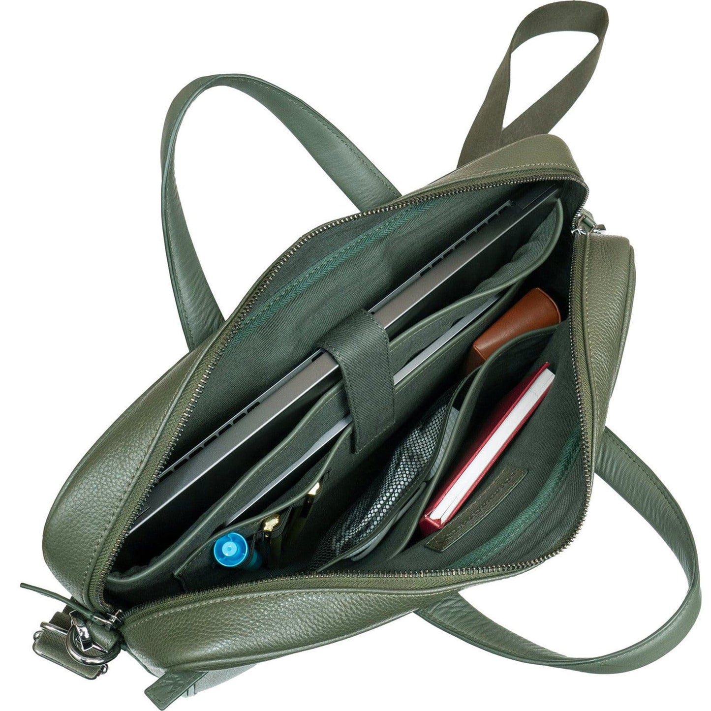 Boarding Pass Hey Handsome 18" Pebble Grain Genuine Leather Briefcase - Olive