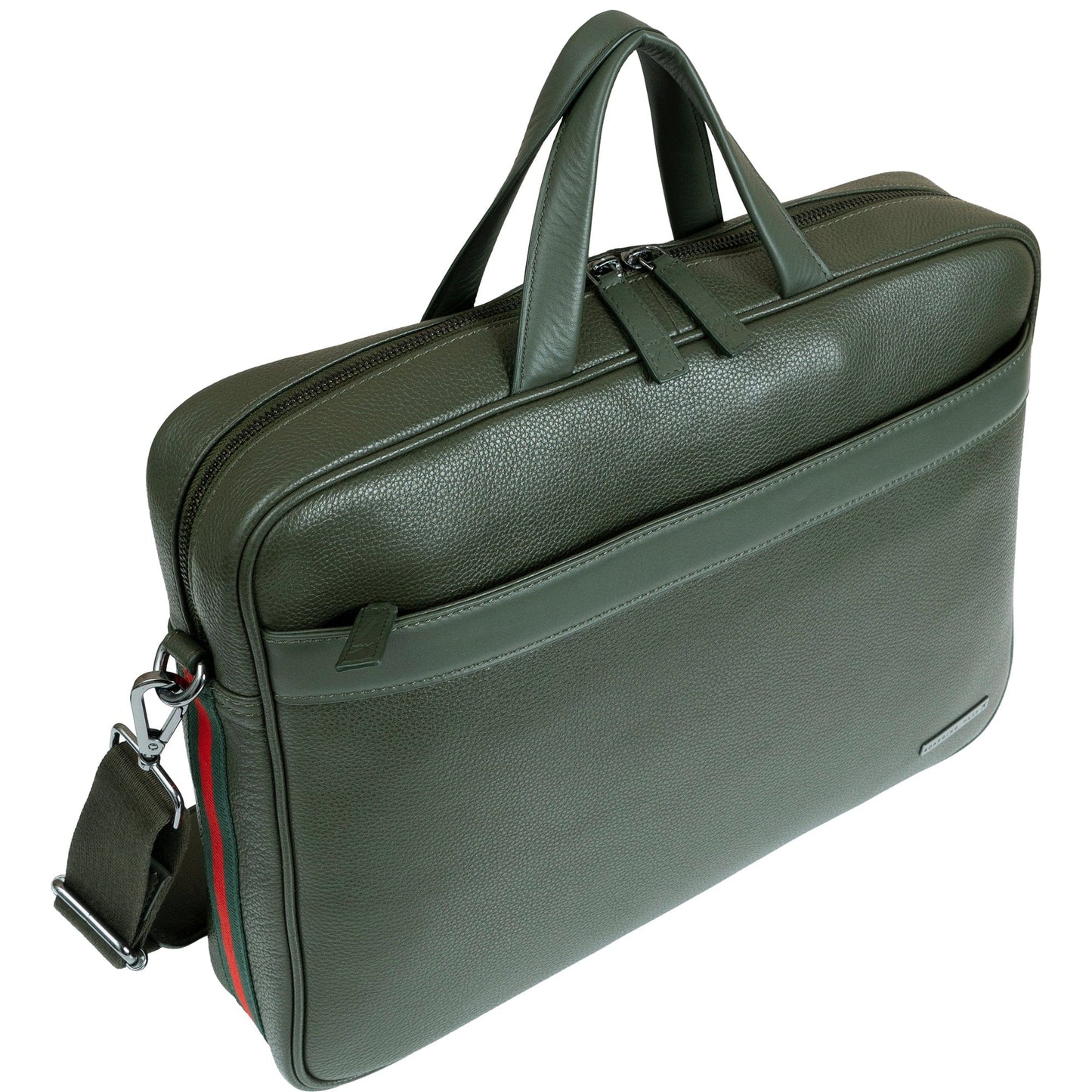 Boarding Pass Hey Handsome 18" Pebble Grain Genuine Leather Briefcase - Olive