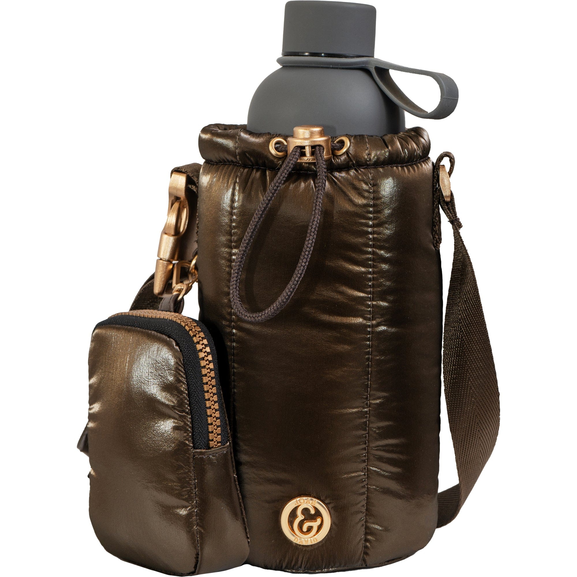 Joan & David Tubular Quilted Metallic Water Bottle Holder Sling
