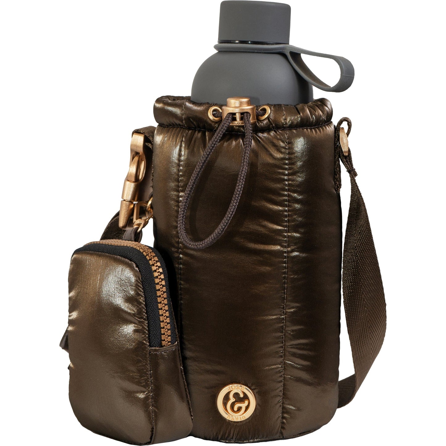 Joan & David Tubular Quilted Metallic Water Bottle Holder Sling Bag