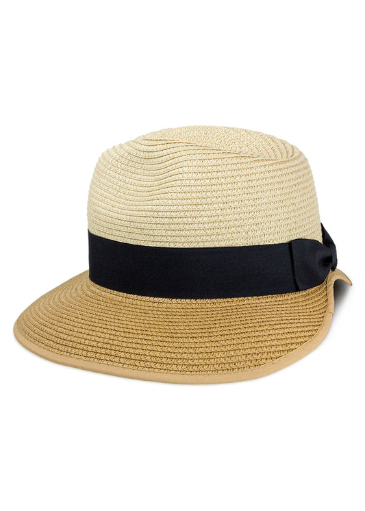 Straw Two-Tone Garden Hat with Back Bow Detail