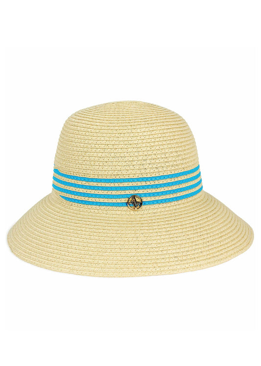 Adrienne Vittadini Straw Bucket Hat with Stripes