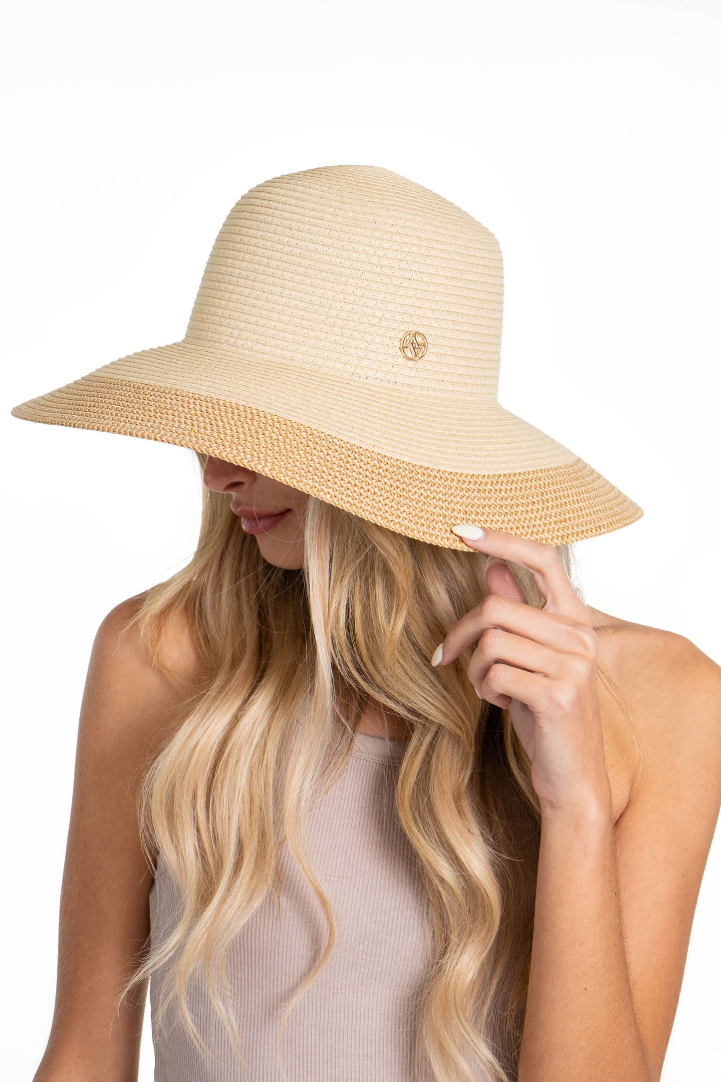 Adrienne Vittadini Large Brim Straw Color Block Floppy Hat