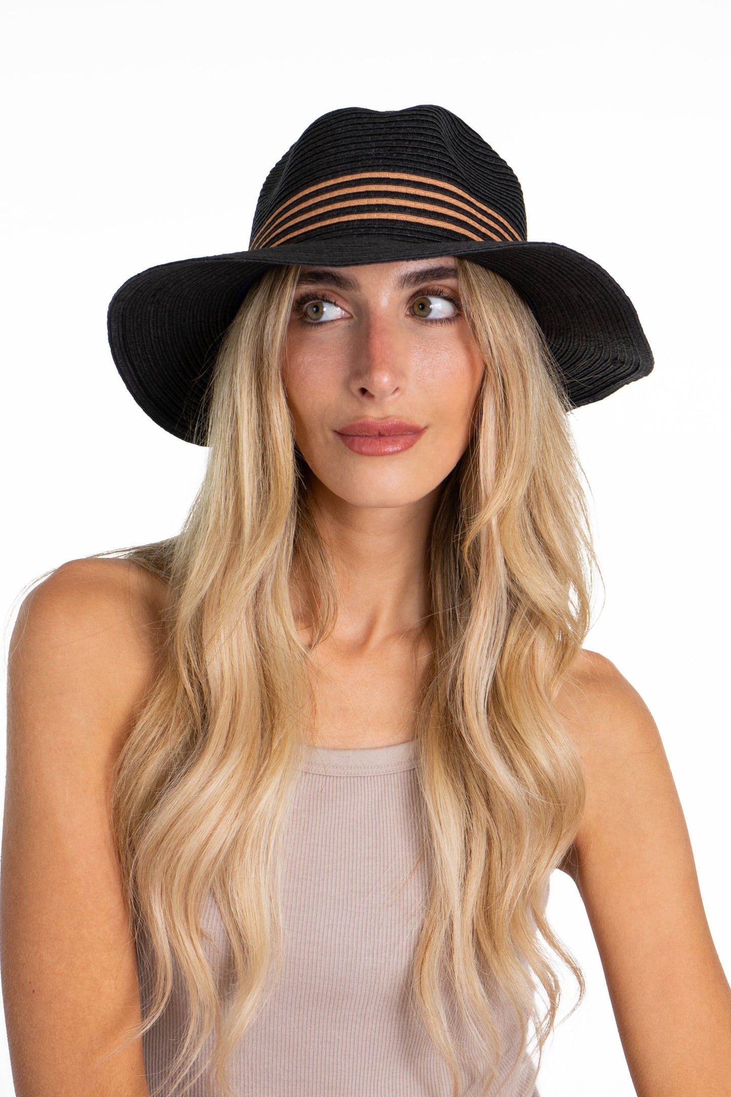 Adrienne Vittadini Striped Crown Straw Panama