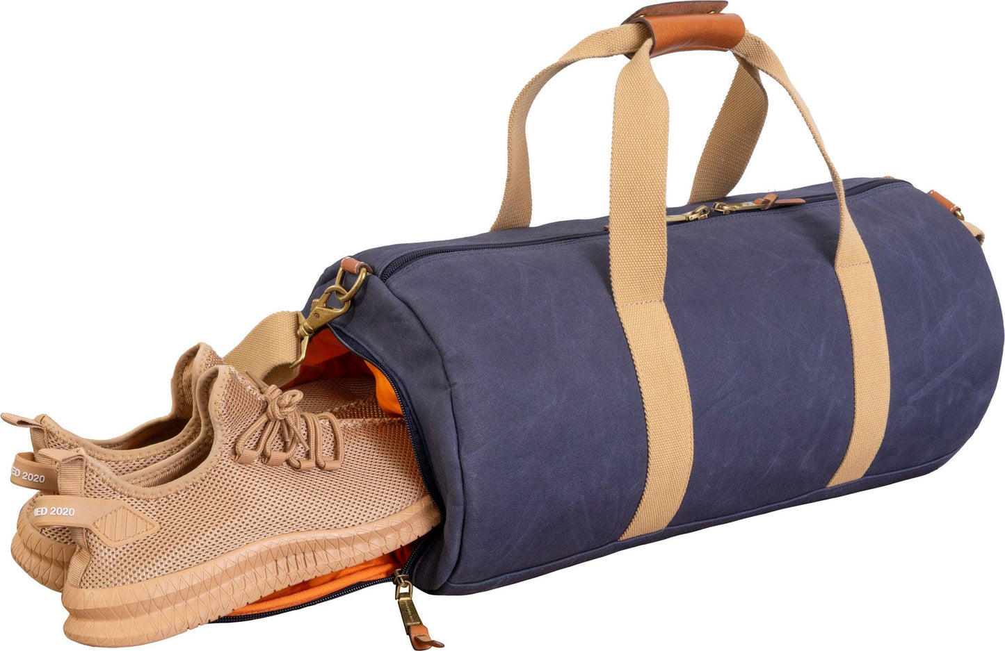 Voyager 20"Waxed Canvas Shoe Pocket Duffel - Navy