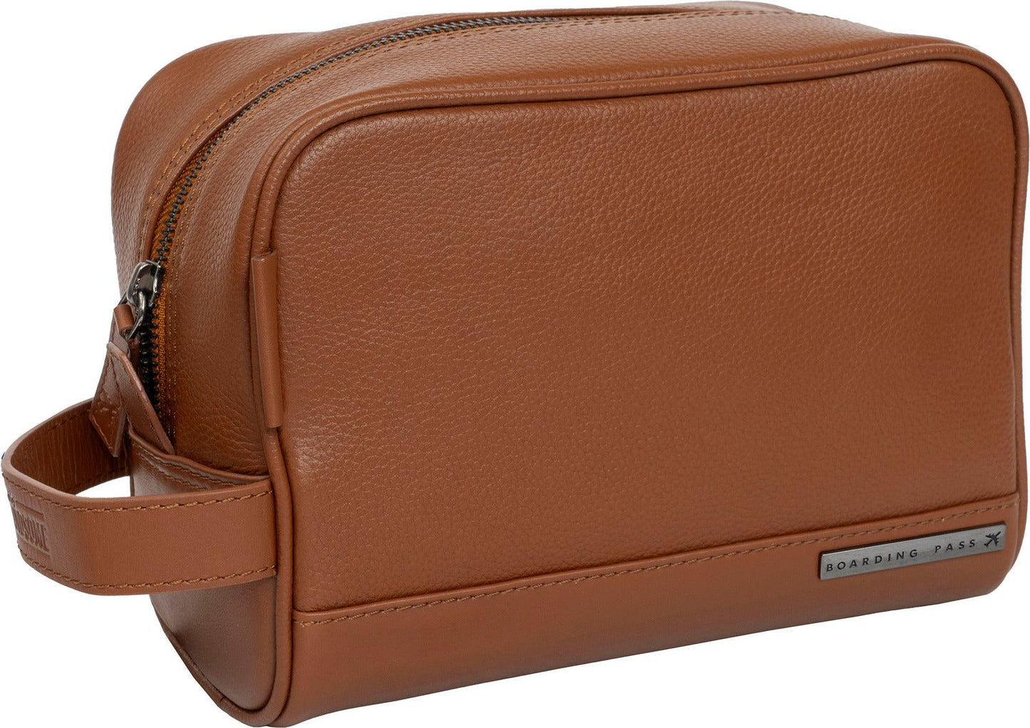 Hey Handsome Pebble Grain Genuine Leather Toiletry Dopp Kit - British Tan