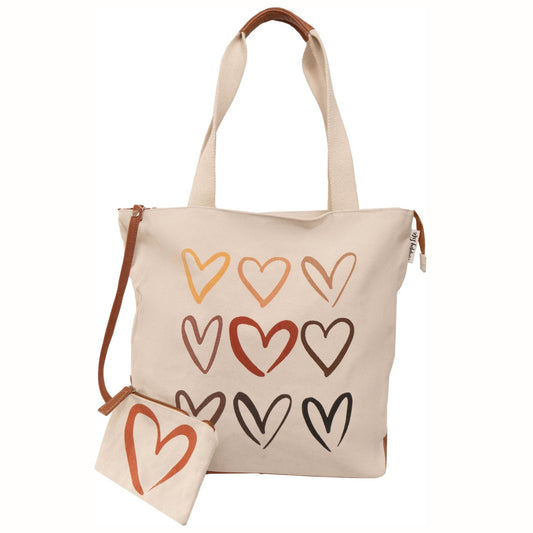 Magid Canvas Sketch Heart Print Tote With Pouch