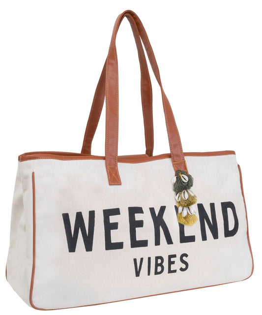 Magid Canvas Slogan Tote "WEEKEND VIBES"