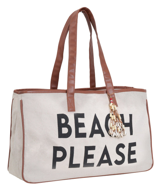 Magid Canvas Slogan Tote "BEACH PLEASE"