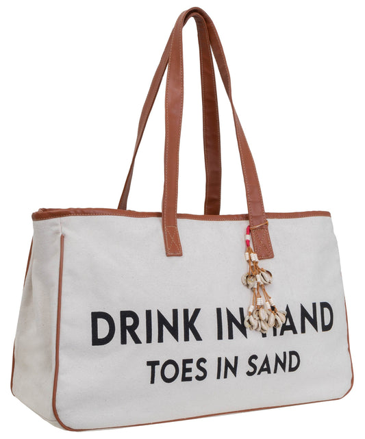 Magid Canvas Slogan Tote "DRINK IN HAND TOES IN SAND"