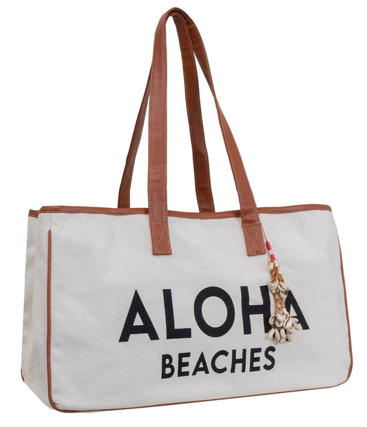 Magid Canvas Slogan Tote "ALOHA BEACHES"