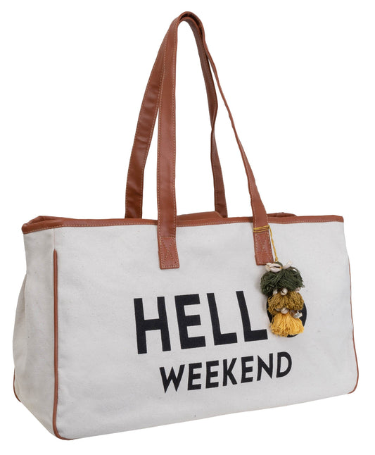 Magid Canvas Slogan Tote "HELLO WEEKEND"