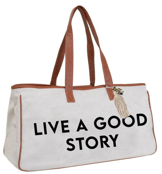 Magid Canvas Slogan Tote "LIVE A GOOD STORY"