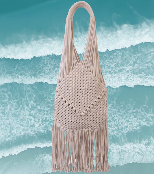 Magid Natural Cotton Macrame Fringe Shoulder Bag