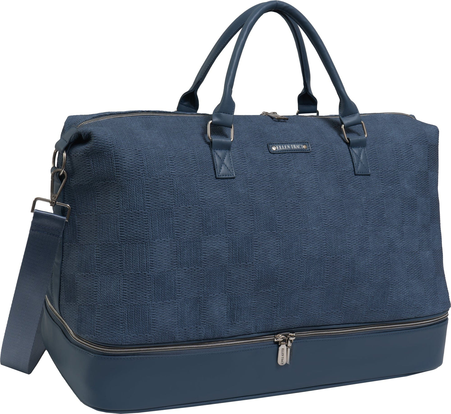 Ellen Tracy 20 Inch Checkered Embossed Faux Leather Drop Bottom Duffel