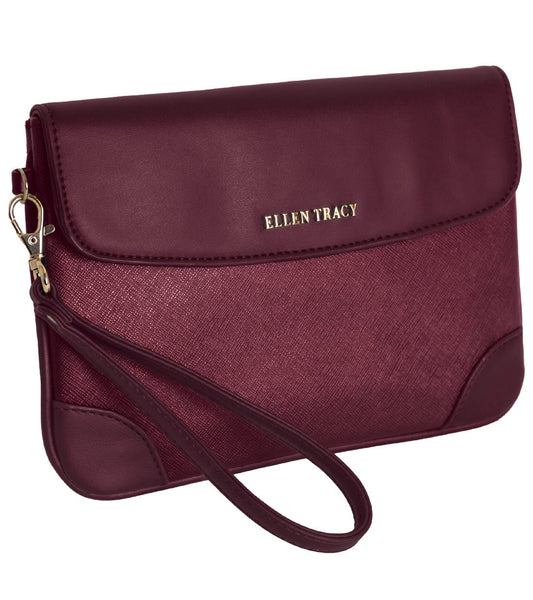 Ellen Tracy Saffiano & Smooth Flap  Wristlet